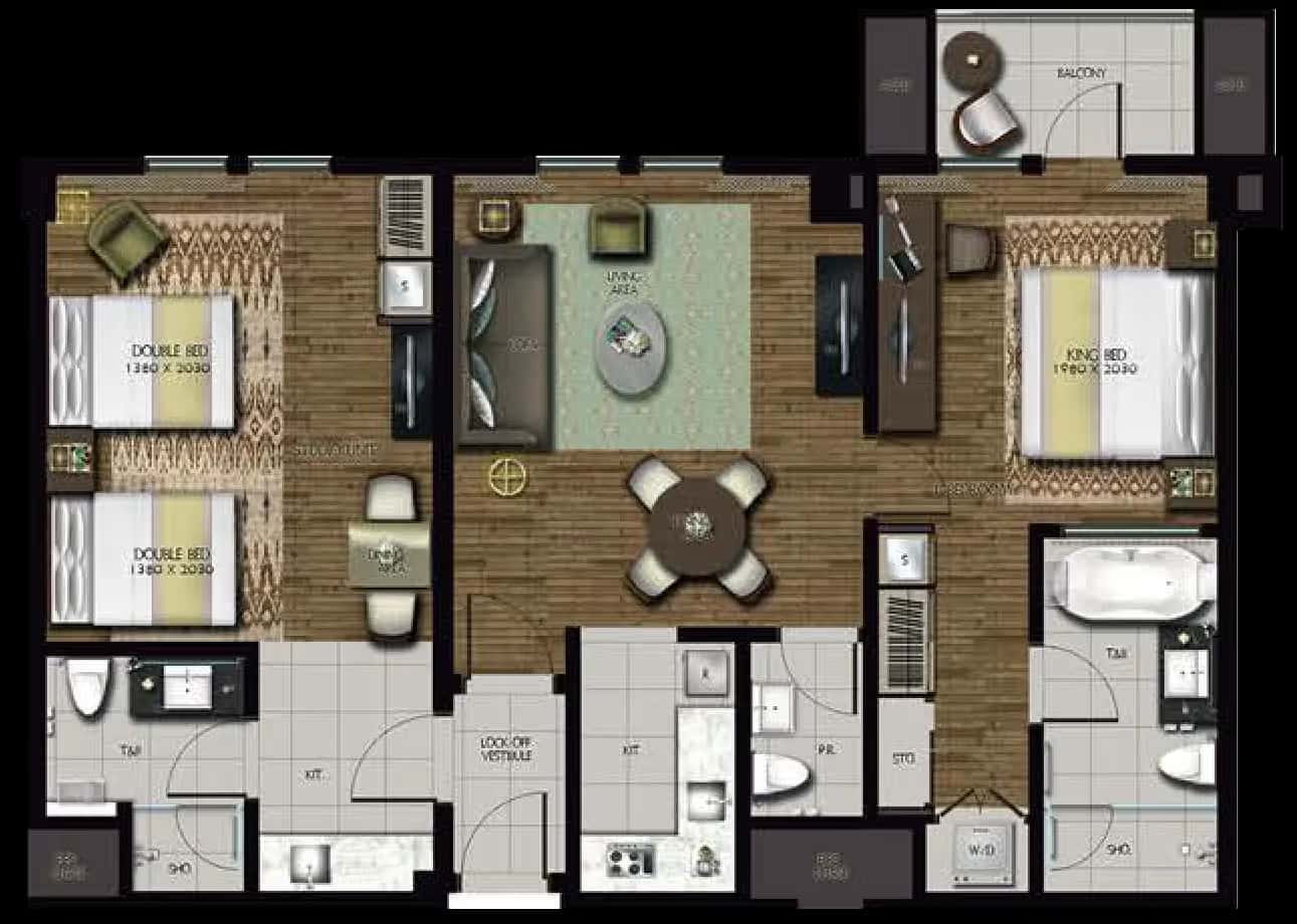 2BR Unit unit floor plan at Dusit Thani Residence Davao