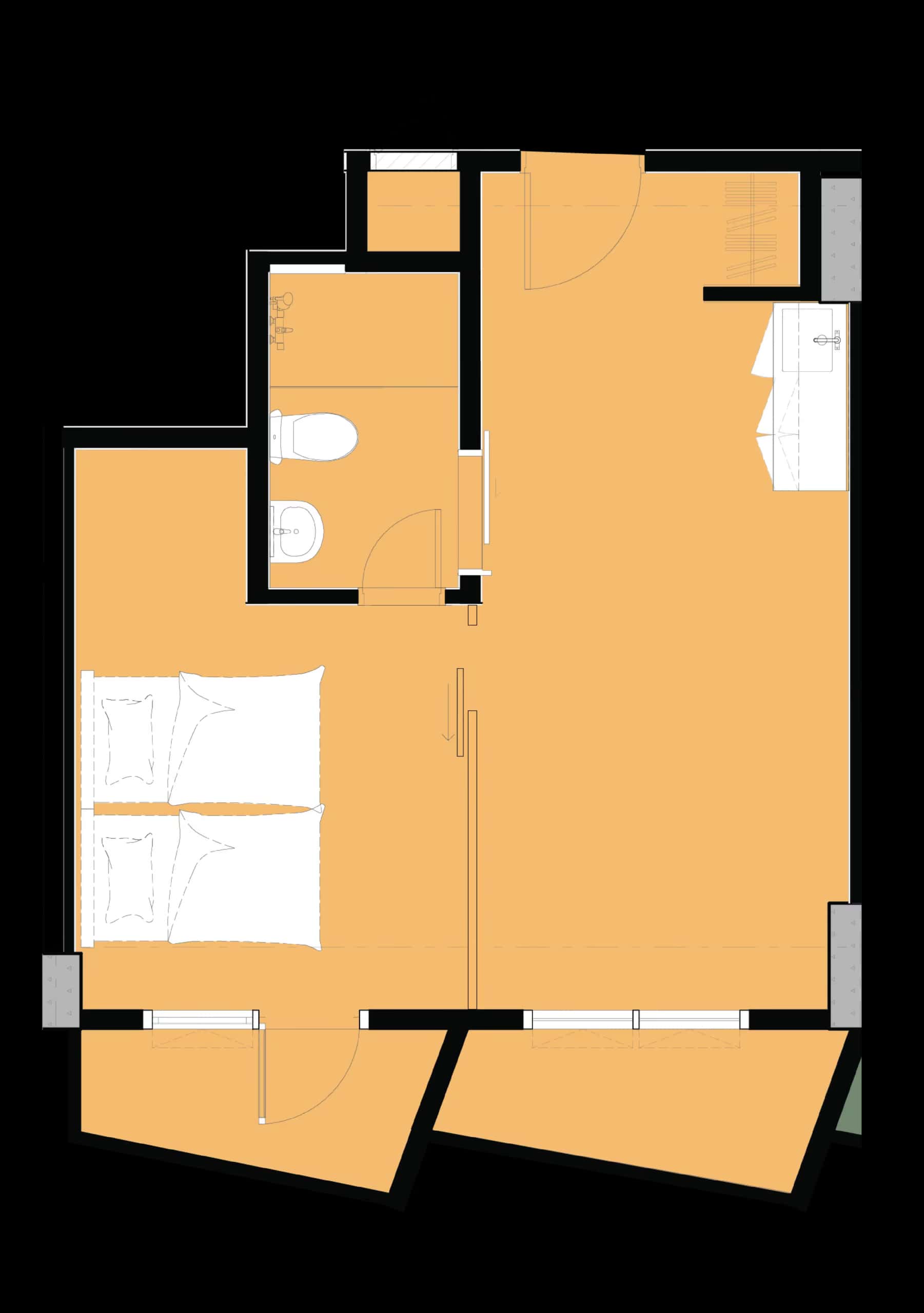 Studio f unit floor plan at Crest Suites at Tierra Davao